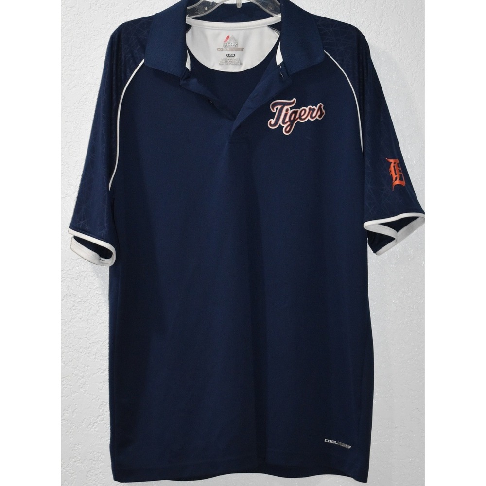 Majestic Detroit Tigers Cool Base Navy Blue Polo Shirt Mens Large MLB Baseball